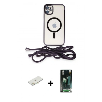 MARSİLYAN™- iPhone 11 Kılıf Eksen Özel Seri - Şeffaf 360 Full Body Arka Koruyucu + Renkli Kamera Lens Koruma Cam - TU
