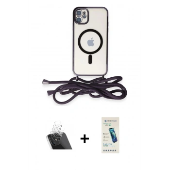 MARSİLYAN™- iPhone 11 Kılıf Eksen Özel Seri - Şeffaf Pasifik Cam Ekran Koruyucu + Kamera Lens Koruma Cam - SF