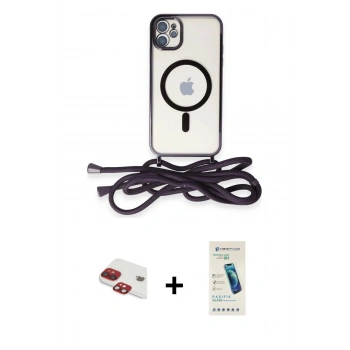 MARSİLYAN™- iPhone 11 Kılıf Eksen Özel Seri - Şeffaf Pasifik Cam Ekran Koruyucu + Pers Alüminyum Kamera Lens - KI