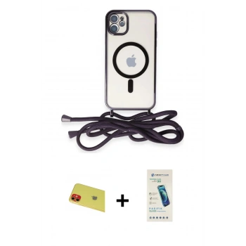 MARSİLYAN™- iPhone 11 Kılıf Eksen Özel Seri - Şeffaf Pasifik Cam Ekran Koruyucu + Rainbow Kamera Lens Koruma Cam - KI