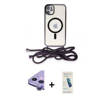 MARSİLYAN™- iPhone 11 Kılıf Eksen Özel Seri - Şeffaf Pasifik Cam Ekran Koruyucu + Raze Metal Kamera Lens - MR