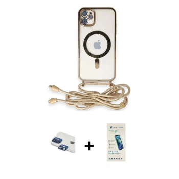 MARSİLYAN™- iPhone 11 Kılıf Eksen Özel Seri - Şeffaf Pasifik Cam Ekran Koruyucu + Pers Alüminyum Kamera Lens - LT