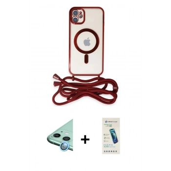 MARSİLYAN™- iPhone 11 Kılıf Eksen Özel Seri - Şeffaf Pasifik Cam Ekran Koruyucu + Raze Metal Kamera Lens - MI