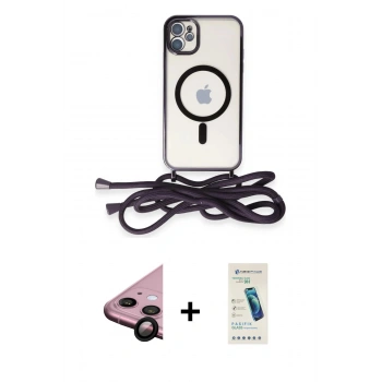 MARSİLYAN™- iPhone 11 Kılıf Eksen Özel Seri - Şeffaf Pasifik Cam Ekran Koruyucu + Raze Metal Kamera Lens - SH