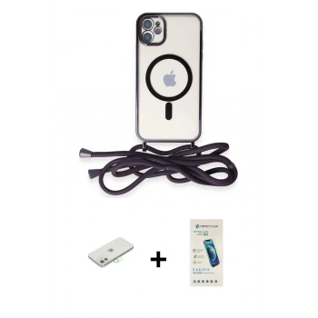 MARSİLYAN™- iPhone 11 Kılıf Eksen Özel Seri - Şeffaf Pasifik Cam Ekran Koruyucu + Renkli Kamera Lens Koruma Cam - SI