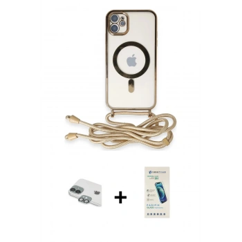 MARSİLYAN™- iPhone 11 Kılıf Eksen Özel Seri - Şeffaf Pasifik Cam Ekran Koruyucu + Pers Alüminyum Kamera Lens - YL
