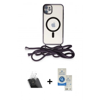 MARSİLYAN™- iPhone 11 Kılıf Eksen Özel Seri - Şeffaf Royal Nano Ekran Koruyucu + Kamera Lens Koruma Cam - SF