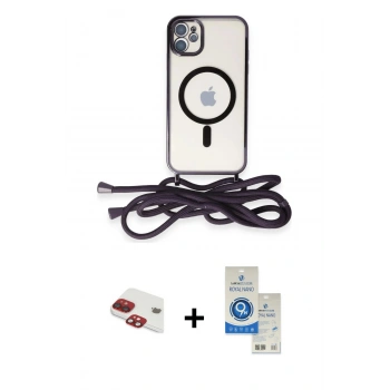 MARSİLYAN™- iPhone 11 Kılıf Eksen Özel Seri - Şeffaf Royal Nano Ekran Koruyucu + Pers Alüminyum Kamera Lens - KI