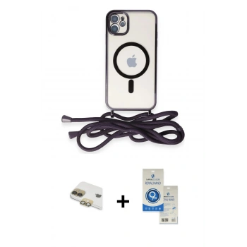 MARSİLYAN™- iPhone 11 Kılıf Eksen Özel Seri - Şeffaf Royal Nano Ekran Koruyucu + Pers Alüminyum Kamera Lens - GD