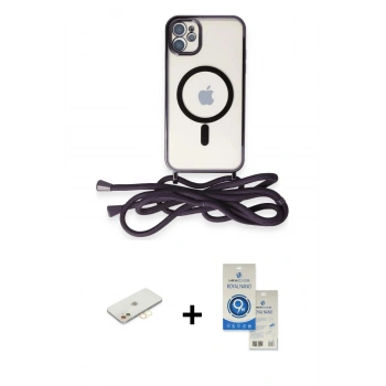 MARSİLYAN™- iPhone 11 Kılıf Eksen Özel Seri - Şeffaf Royal Nano Ekran Koruyucu + Renkli Kamera Lens Koruma Cam - SI