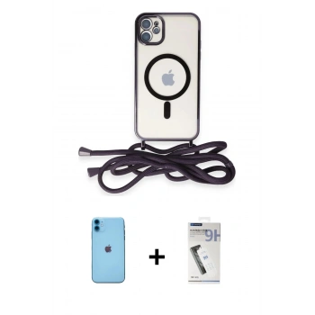 MARSİLYAN™- iPhone 11 Kılıf Eksen Özel Seri - Şeffaf Uv Polymer Nano Ekran Koruyucu + Neon Fosforlu Kamera Lens - MI