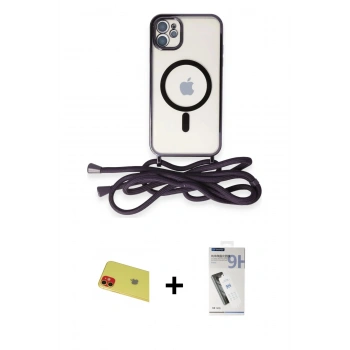 MARSİLYAN™- iPhone 11 Kılıf Eksen Özel Seri - Şeffaf Uv Polymer Nano Ekran Koruyucu + Rainbow Kamera Lens Koruma Cam - KI