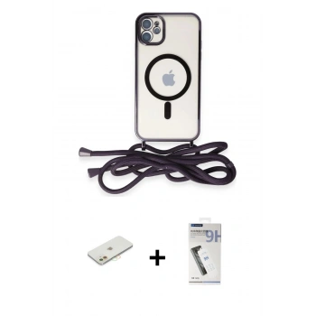 MARSİLYAN™- iPhone 11 Kılıf Eksen Özel Seri - Şeffaf Uv Polymer Nano Ekran Koruyucu + Renkli Kamera Lens Koruma Cam - TU