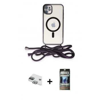 MARSİLYAN™- iPhone 11 Kılıf Eksen Özel Seri - Siyah 34D Hayalet Izgaralı Cam + Pers Alüminyum Kamera Lens - YL