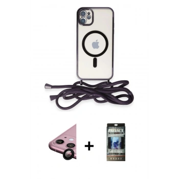 MARSİLYAN™- iPhone 11 Kılıf Eksen Özel Seri - Siyah 34D Hayalet Izgaralı Cam + Raze Metal Kamera Lens - SH