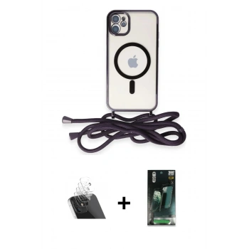 MARSİLYAN™- iPhone 11 Kılıf Eksen Özel Seri - Siyah 360 Mat Full Body Arka Koruyucu + Kamera Lens Koruma Cam - SF