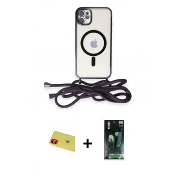 MARSİLYAN™- iPhone 11 Kılıf Eksen Özel Seri - Siyah 360 Mat Full Body Arka Koruyucu + Rainbow Kamera Lens Koruma Cam - KI
