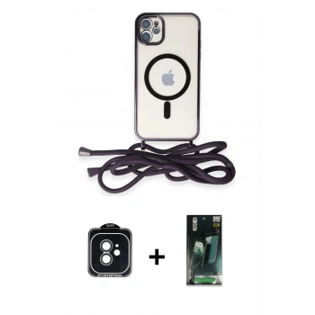 MARSİLYAN™- iPhone 11 Kılıf Eksen Özel Seri - Siyah 360 Mat Full Body Arka Koruyucu + PVD Metal Kamera Lens - SH