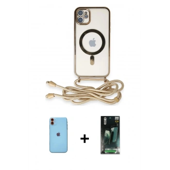 MARSİLYAN™- iPhone 11 Kılıf Eksen Özel Seri - Siyah 360 Mat Full Body Arka Koruyucu + Neon Fosforlu Kamera Lens - TU