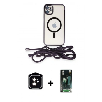 MARSİLYAN™- iPhone 11 Kılıf Eksen Özel Seri - Siyah 360 Mat Full Body Arka Koruyucu + PVD Metal Kamera Lens - TU
