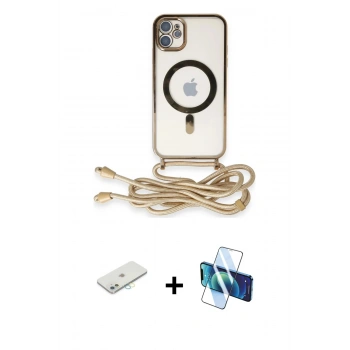 MARSİLYAN™- iPhone 11 Kılıf Eksen Özel Seri - Siyah 3D Antistatik Cam Ekran Koruyucu + Renkli Kamera Lens Koruma Cam - SI