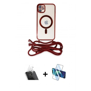 MARSİLYAN™- iPhone 11 Kılıf Eksen Özel Seri - Siyah 3D Antistatik Cam Ekran Koruyucu + Kamera Lens Koruma Cam - SF