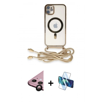 MARSİLYAN™- iPhone 11 Kılıf Eksen Özel Seri - Siyah 3D Antistatik Cam Ekran Koruyucu + Raze Metal Kamera Lens - SH