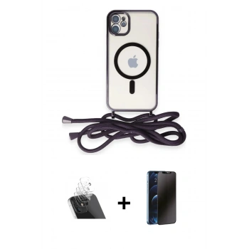 MARSİLYAN™- iPhone 11 Kılıf Eksen Özel Seri - Siyah 3D Antistatik Hayalet Cam Ekran Koruyucu + Kamera Lens Koruma Cam - SF