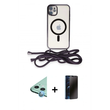 MARSİLYAN™- iPhone 11 Kılıf Eksen Özel Seri - Siyah 3D Antistatik Hayalet Cam Ekran Koruyucu + Raze Metal Kamera Lens - MI