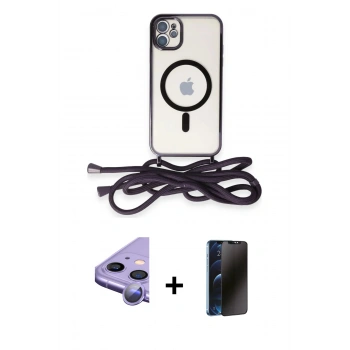 MARSİLYAN™- iPhone 11 Kılıf Eksen Özel Seri - Siyah 3D Antistatik Hayalet Cam Ekran Koruyucu + Raze Metal Kamera Lens - MR