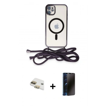 MARSİLYAN™- iPhone 11 Kılıf Eksen Özel Seri - Siyah 3D Antistatik Hayalet Cam Ekran Koruyucu + Pers Alüminyum Kamera Lens - GD
