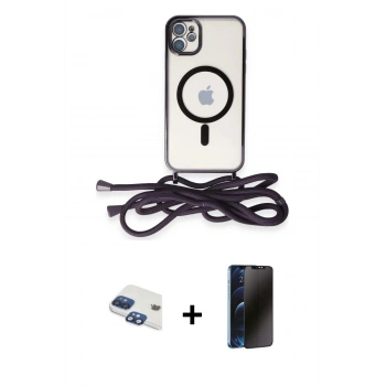 MARSİLYAN™- iPhone 11 Kılıf Eksen Özel Seri - Siyah 3D Antistatik Hayalet Cam Ekran Koruyucu + Pers Alüminyum Kamera Lens - LT