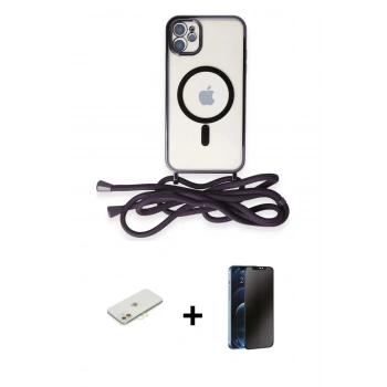 MARSİLYAN™- iPhone 11 Kılıf Eksen Özel Seri - Siyah 3D Antistatik Hayalet Cam Ekran Koruyucu + Renkli Kamera Lens Koruma Cam - TU