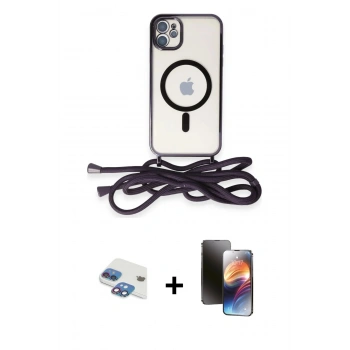 MARSİLYAN™- iPhone 11 Kılıf Eksen Özel Seri - Siyah 3D Antistatik Mat Seramik Nano Ekran Koruyucu + Pers Alüminyum Kamera Lens - GI