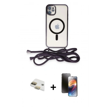 MARSİLYAN™- iPhone 11 Kılıf Eksen Özel Seri - Siyah 3D Antistatik Mat Seramik Nano Ekran Koruyucu + Pers Alüminyum Kamera Lens - GD