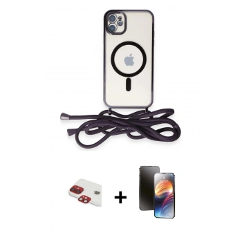 MARSİLYAN™- iPhone 11 Kılıf Eksen Özel Seri - Siyah 3D Antistatik Mat Seramik Nano Ekran Koruyucu + Pers Alüminyum Kamera Lens - KI