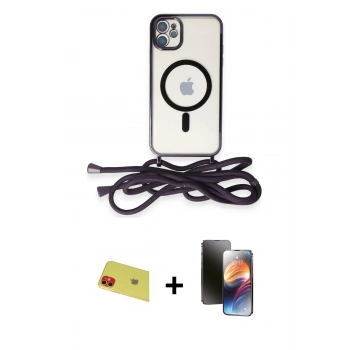 MARSİLYAN™- iPhone 11 Kılıf Eksen Özel Seri - Siyah 3D Antistatik Mat Seramik Nano Ekran Koruyucu + Rainbow Kamera Lens Koruma Cam - KI