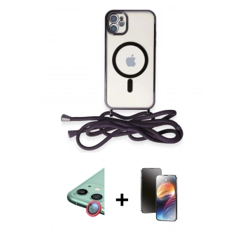 MARSİLYAN™- iPhone 11 Kılıf Eksen Özel Seri - Siyah 3D Antistatik Mat Seramik Nano Ekran Koruyucu + Raze Metal Kamera Lens - KI