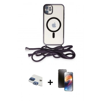 MARSİLYAN™- iPhone 11 Kılıf Eksen Özel Seri - Siyah 3D Antistatik Mat Seramik Nano Ekran Koruyucu + Pers Alüminyum Kamera Lens - LT