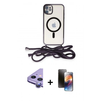 MARSİLYAN™- iPhone 11 Kılıf Eksen Özel Seri - Siyah 3D Antistatik Mat Seramik Nano Ekran Koruyucu + Raze Metal Kamera Lens - MR
