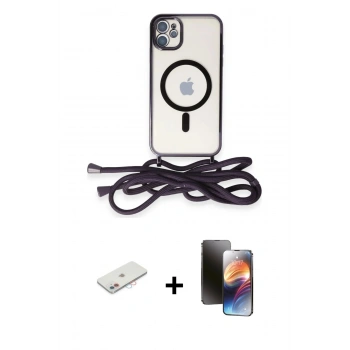 MARSİLYAN™- iPhone 11 Kılıf Eksen Özel Seri - Siyah 3D Antistatik Mat Seramik Nano Ekran Koruyucu + Renkli Kamera Lens Koruma Cam - PE