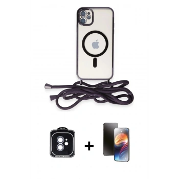 MARSİLYAN™- iPhone 11 Kılıf Eksen Özel Seri - Siyah 3D Antistatik Mat Seramik Nano Ekran Koruyucu + PVD Metal Kamera Lens - MI