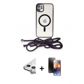 MARSİLYAN™- iPhone 11 Kılıf Eksen Özel Seri - Siyah 3D Antistatik Mat Seramik Nano Ekran Koruyucu + Raze Metal Kamera Lens - GS