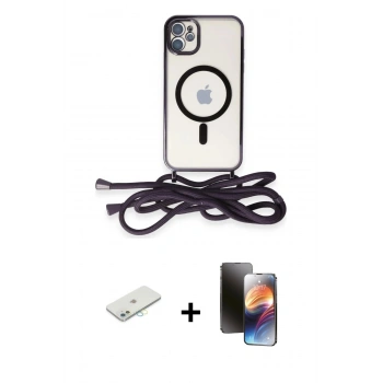 MARSİLYAN™- iPhone 11 Kılıf Eksen Özel Seri - Siyah 3D Antistatik Mat Seramik Nano Ekran Koruyucu + Renkli Kamera Lens Koruma Cam - SI