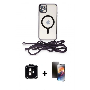 MARSİLYAN™- iPhone 11 Kılıf Eksen Özel Seri - Siyah 3D Antistatik Mat Seramik Nano Ekran Koruyucu + PVD Metal Kamera Lens - TU