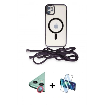 MARSİLYAN™- iPhone 11 Kılıf Eksen Özel Seri - Siyah 3D Antistatik Seramik Nano Ekran Koruyucu + Raze Metal Kamera Lens - KI