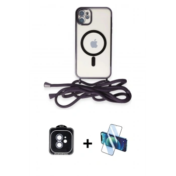 MARSİLYAN™- iPhone 11 Kılıf Eksen Özel Seri - Siyah 3D Antistatik Seramik Nano Ekran Koruyucu + PVD Metal Kamera Lens - MI