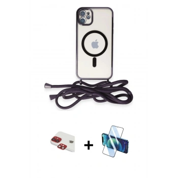 MARSİLYAN™- iPhone 11 Kılıf Eksen Özel Seri - Siyah 3D Antistatik Seramik Nano Ekran Koruyucu + Pers Alüminyum Kamera Lens - KI