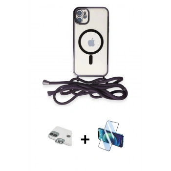 MARSİLYAN™- iPhone 11 Kılıf Eksen Özel Seri - Siyah 3D Antistatik Seramik Nano Ekran Koruyucu + Pers Alüminyum Kamera Lens - YL