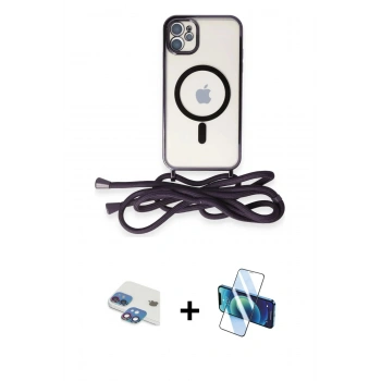 MARSİLYAN™- iPhone 11 Kılıf Eksen Özel Seri - Siyah 3D Antistatik Seramik Nano Ekran Koruyucu + Pers Alüminyum Kamera Lens - GI